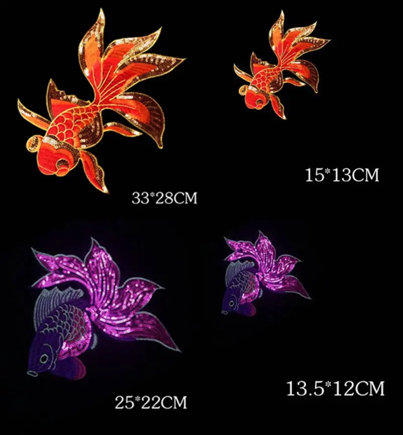 Лидер продаж ультратонкая вышитая аппликация Золотая рыбка с блестками нашивка