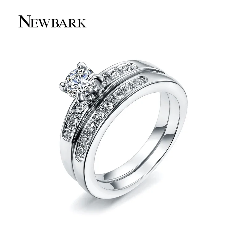 NEWBARK White And Rose Gold Color Wedding Bands Rings For Women High Quality Round CZ Prong Setting Engagement Jewelry|wedding band ring|band