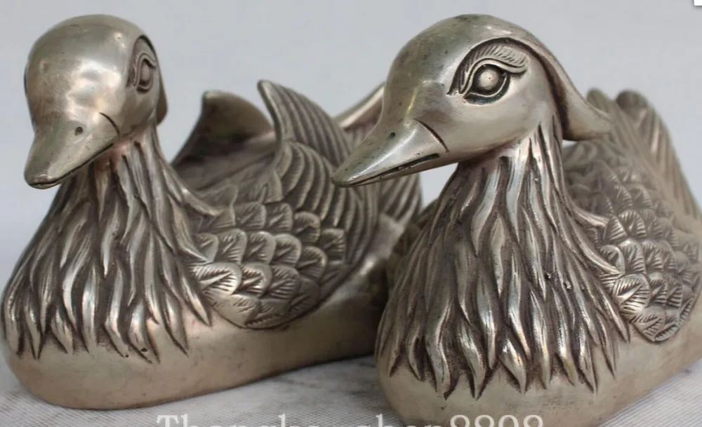 Китайская фэн-шуй серебряная резьба МАНДАРИНКА утка экс галерея пара статуй | Дом