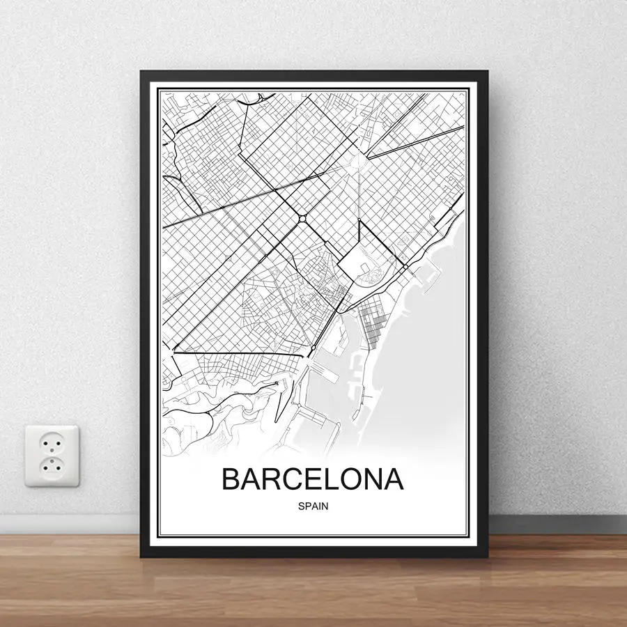 BARCELONA Исландская Рейкьявик картина маслом карта мира изображение с абстрактным принтом современный город плакат холст с покрытием бумага кафе декор гостиной - Цвет: BARCELONA