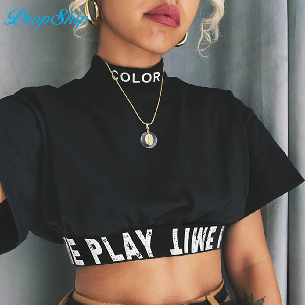 Casual Kawaii Graphic Tee Cropped T Shirt Women Fashion Short Sleeve Streetwear Pullover Tshirt 2018 Cotton O Neck Summer Top | Женская