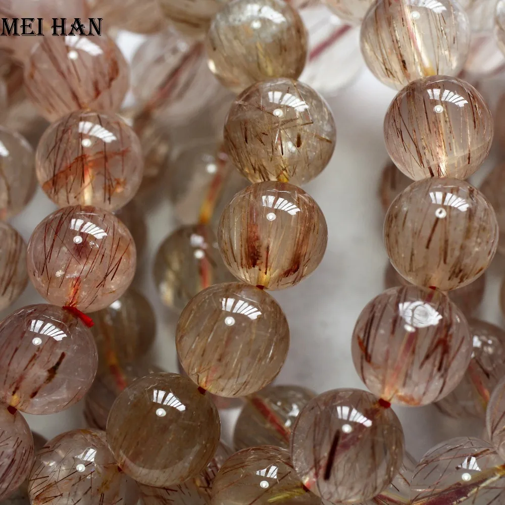 Meihan (15beads/set/58g) Natural one way rutile quartz 14-14.5mm smooth round beads for jewelry making design | Украшения и