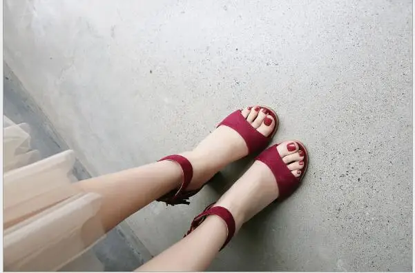 zapatos mujer chunky ladies shoes woman ankle strap summer high heels chaussure femme women sandals pumps tassels P170512 | Обувь