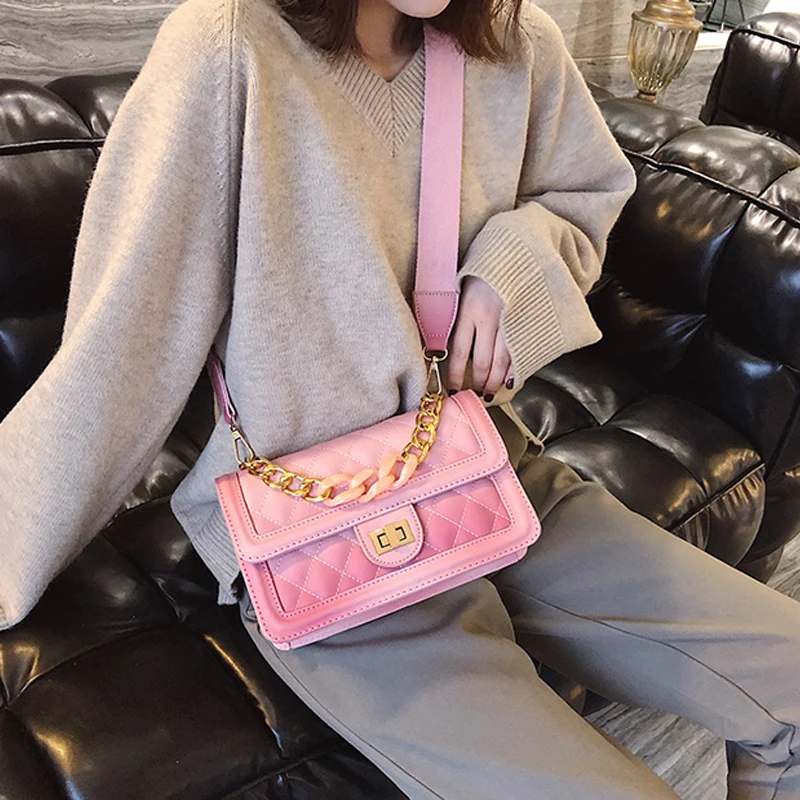 2019 Весенняя Новая модная женская сумка на плечо с цепью ремнем клапаном