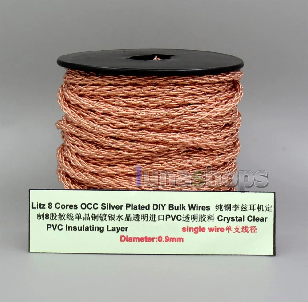 

LN006144 Copper Litz 8 Core Pure OCC Silver Plated Bulk Wire For Custom DIY Shure Fostex QDC acrolink Earphone Headphone Cable