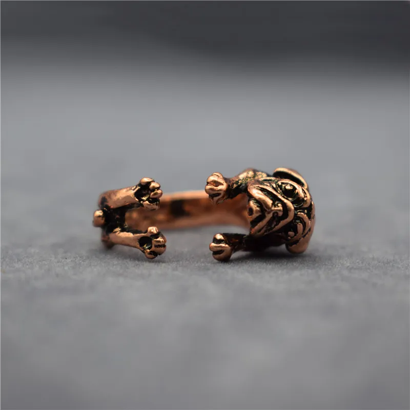 Прямая поставка винтажные милые кольца в стиле ретро Мопс регулируемые