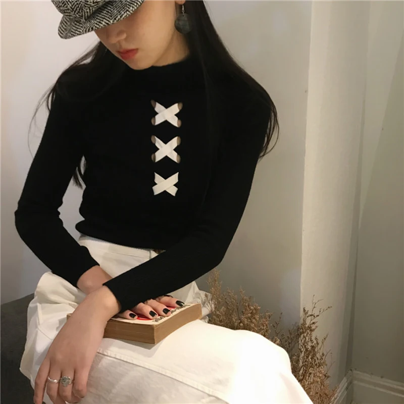 Autumn O-neck CrissCross Women Sweater Skinny Elastic Full Sleeve Knitted Pullovers Feminino Soft Femme Jumper 2018 high quality | Женская
