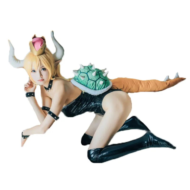 Супер Марио Bowsette Косплей Костюм Bowser Cos Марио Принцесса табурет персик косплей латексный Catsui черная черепаха Shel