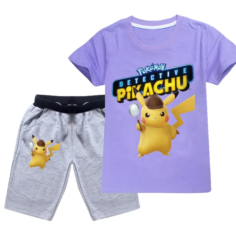 Detetive Pikachu/Хлопковые футболки для больших мальчиков + шорты штаны спортивные