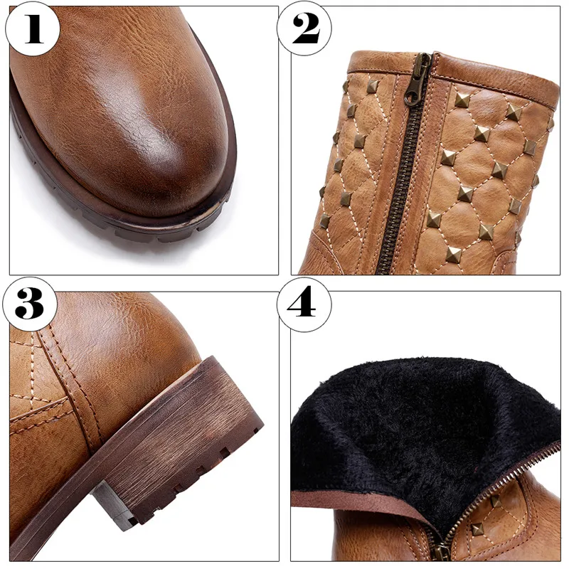 Minute Hand New Fashion Women Rivets Ankle Boots Side Zipper Autumn Winter High Top Round Toe Low Square Heel Casual Shoes | Обувь