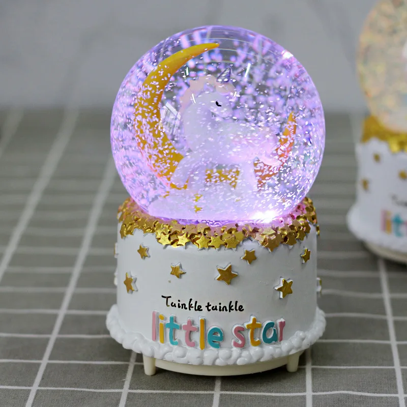 INS Музыкальная шкатулка с единорогом музыкальная в виде хрустального шара замок