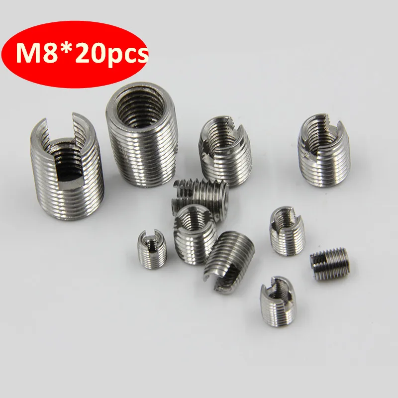 

20pcs Stainless steel M8 Self Tapping Thread Insert Screw Bushing M8*1.25*15mm 302 Slotted Type Wire Thread Repair Insert