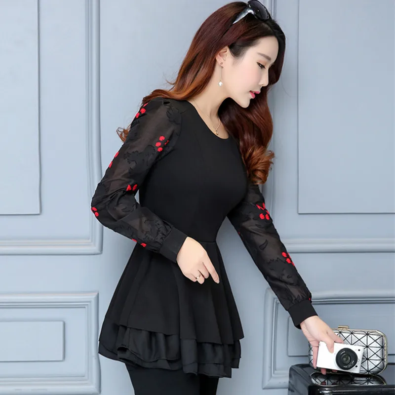2017 Для женщин Новинка футболки женские с длинными рукавами и оборками одежда