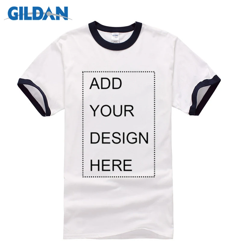 White navy GILDAN Стиль Рок Летняя мужская футболка с коротким рукавом футболки повседневные белые с контрастным воротником и рукавами индивидуальные футболки - Цвет: White navy