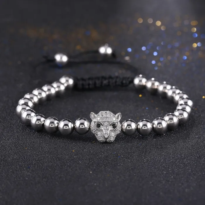 Лидер продаж мужские браслеты с бусинами леопардовая головка микро проложить