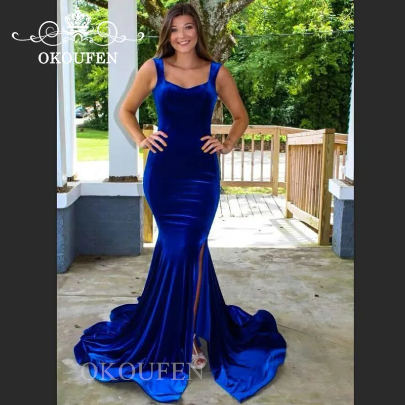 Королевский синий бархат Русалка вечернее платье для женщин 2019 Robe De Soiree спинки