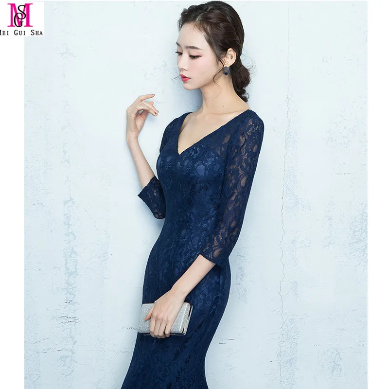 2017 МГ Темно Синий Русалка Вечерние Платья На Заказ Платье платье де Феста Три