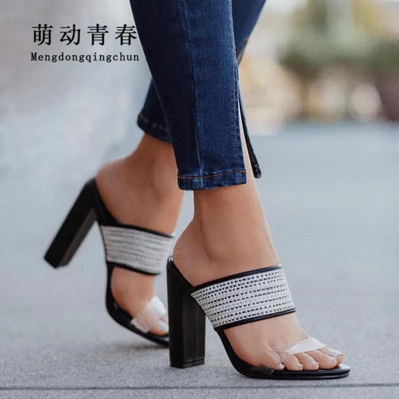 Женские шлепанцы 2019 модные сандалии с открытым носком без застежки пикантные