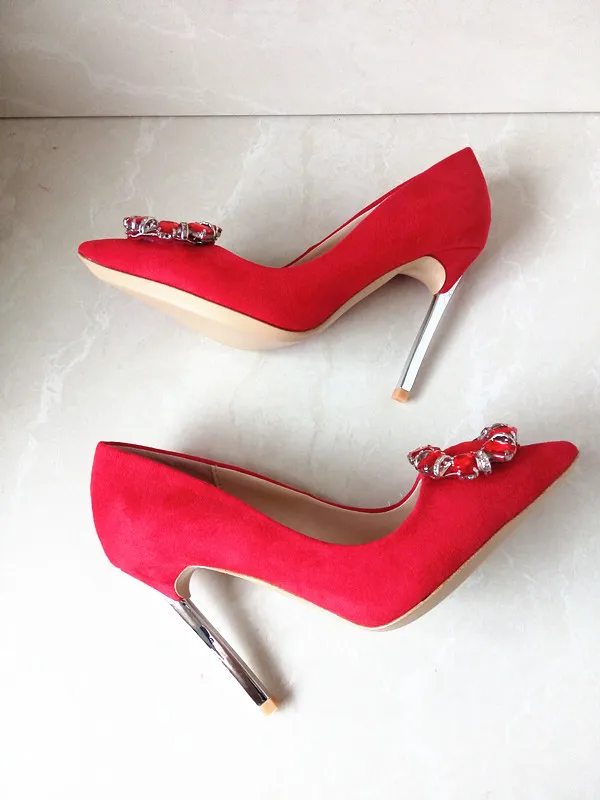 Марка Дизайнер Женская Обувь Высокие Каблуки Свадебная Женщины Flock насосы 12 СМ