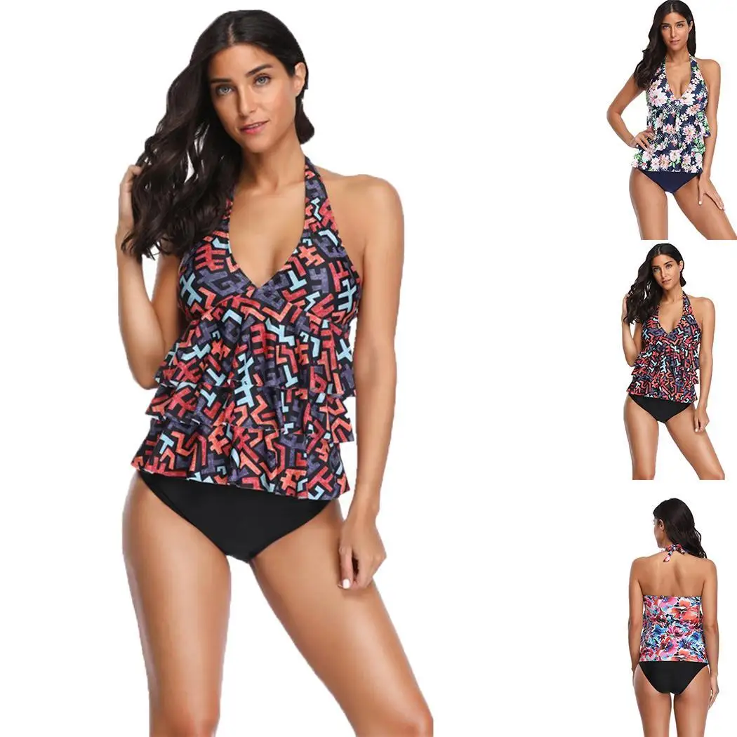 Женская Повседневная Холтер без рукавов Цветочные оборки из двух частей