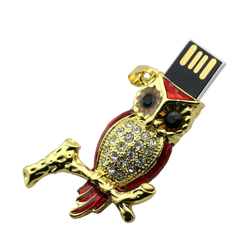 USB флеш-накопитель в виде животных, металлическая Алмазная Сова, флеш-накопитель Nighthawk, 4 ГБ, 8 ГБ, 16 ГБ, 32 ГБ, 64 ГБ, USB карта памяти в подарок с ожерельем