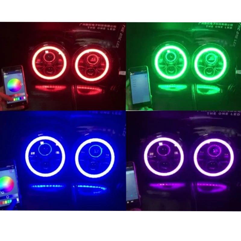 Для Jeep Wrangler фары 7 светодиодный LED Halo Angel Eyes RGB + 4 ''Противотуманные для 1997-2017 TJ LJ