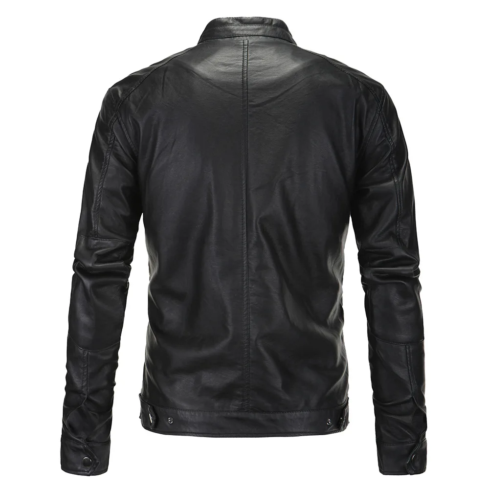 Fashion Winter Men Faux Leather Jacket Slim Black Stand Pockets Motorcycle PU | Мужская одежда