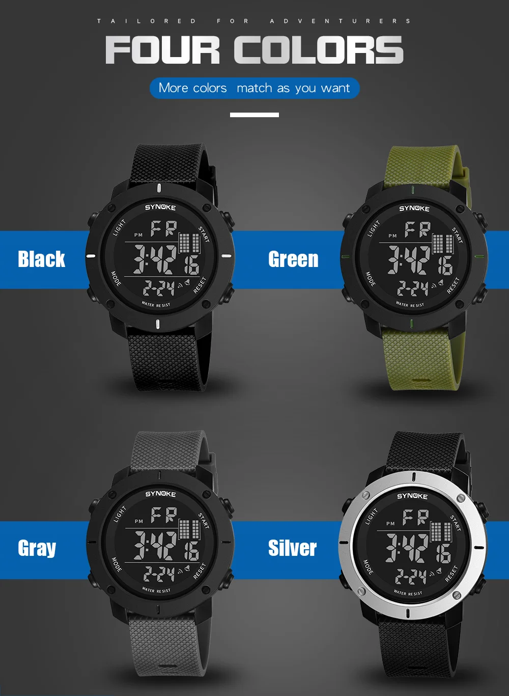 SYNOKE Sports Watch Men Digital Watches Waterproof Fashion Electronic Wristwatches Date Rubber Clock Black Military Watch