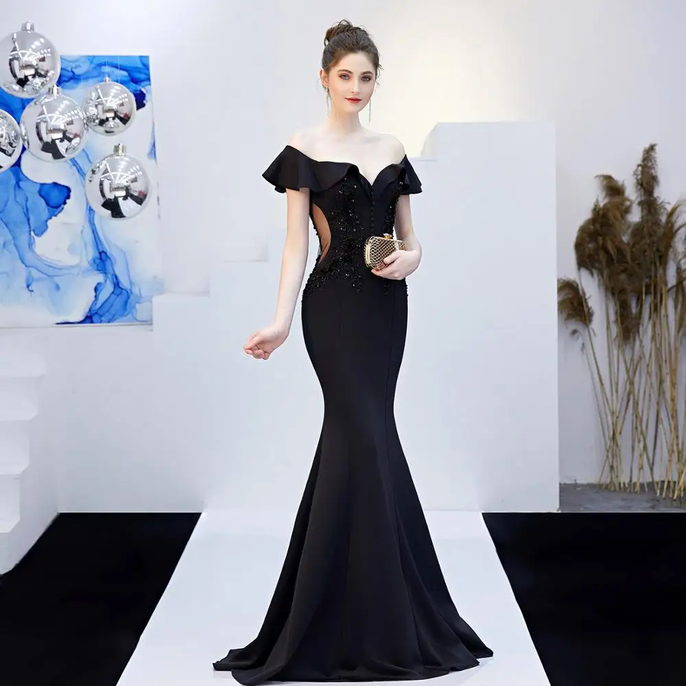 Женское вечернее платье Русалка wei yin Черное длинное для выпускного вечера