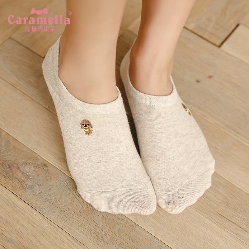Caramella 7Pairs/Lot Bright Soft Cotton Women Ankle Socks Fashion Cute Cartoon Embroidery Socks High Quality Spring Summer Socks