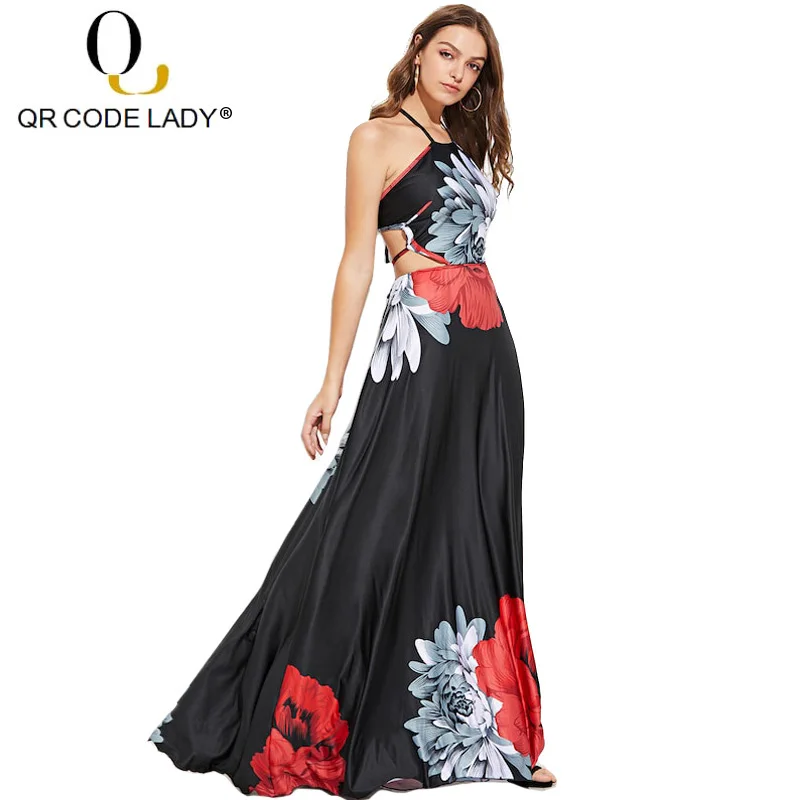 

QR Bandage Summer Dress Women 2019 Sexy Backless Long Party Dress Female Casual Plus Size Slim Print Boho Beach Maxi Dresses 3XL