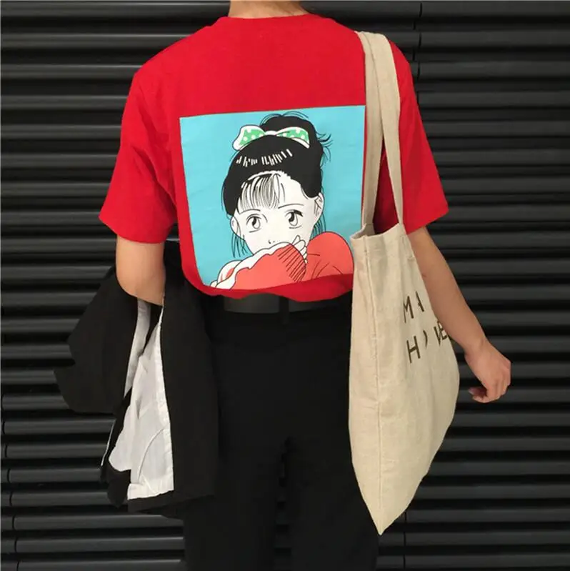 Korean summer BF wind loose girl back printed short-sleeved T-shirt