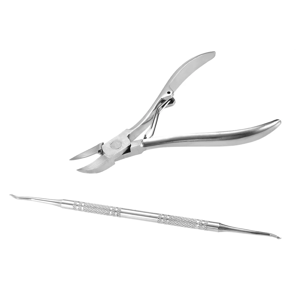 2pcs Stainless Steel Nail Cuticle Scissor + Ingrowing Toenail Cleaner Clippers Nipper Manicure Pedicure Tool | Красота и здоровье
