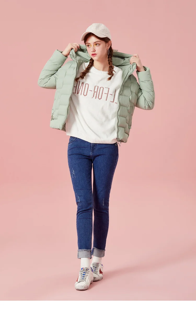 SEMIR женский стеганый легкий короткий пуховик с капюшоном с наклонным карманом, Женская пуховая куртка на подкладке