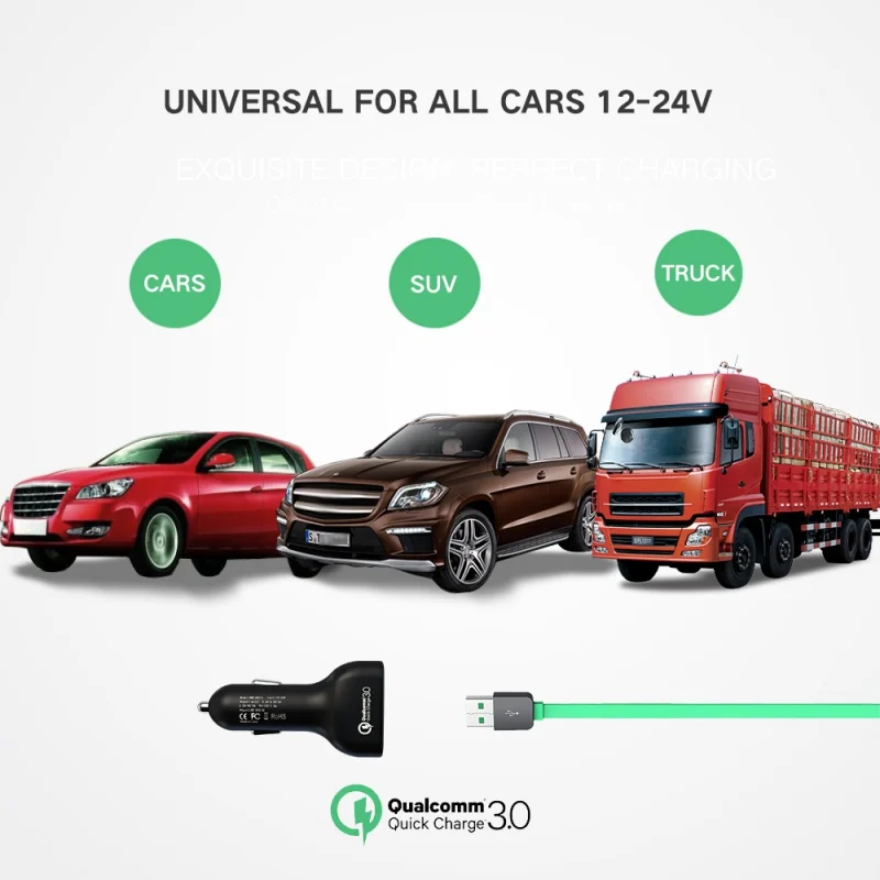 QC 3 0 Автомобиля Зарядное устройство двойной зарядка через usb Порты и разъёмы