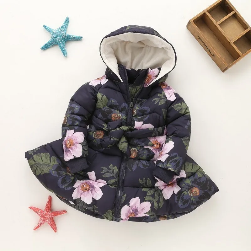 children clothing winter jackets for girls kids fashion floral printed parka thick fleece warm coats windbreaker clothes | Детская