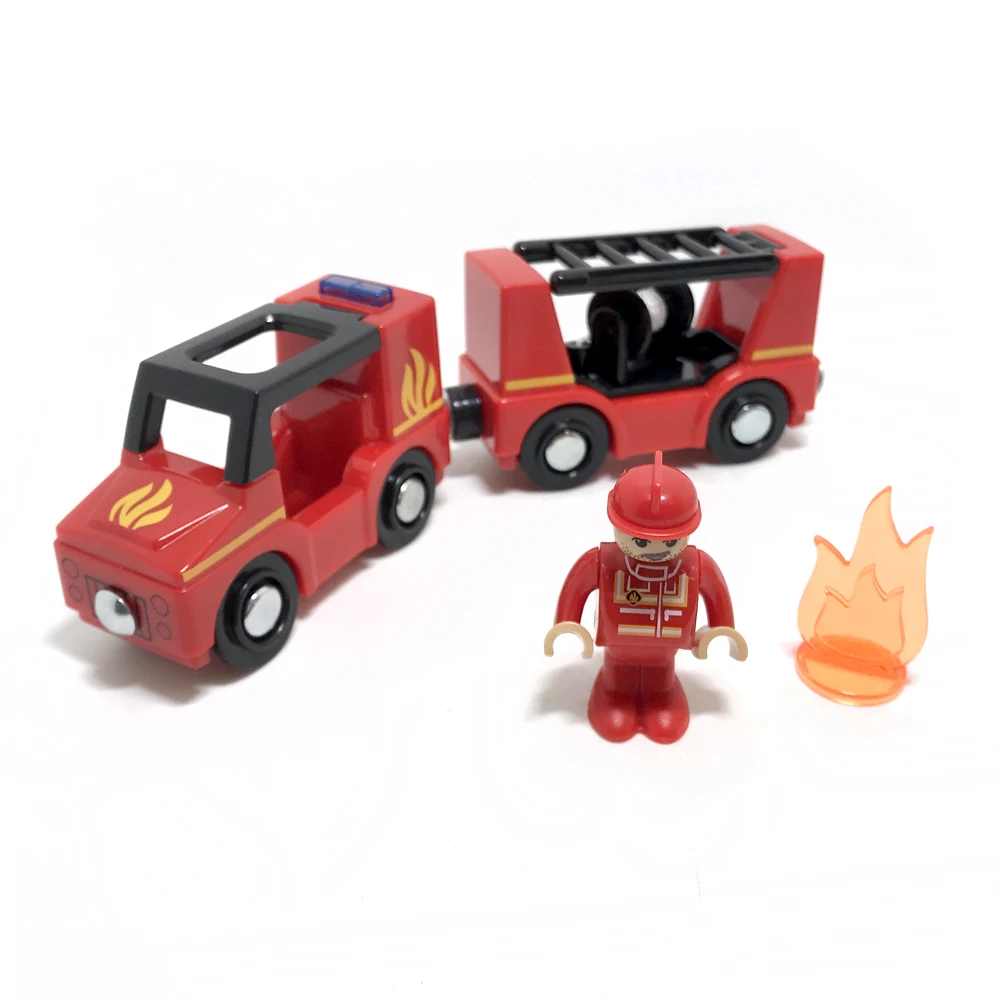 

w01 High-quality sound and light 2 sections of magnetic train compatible with car wooden track- red fire engine