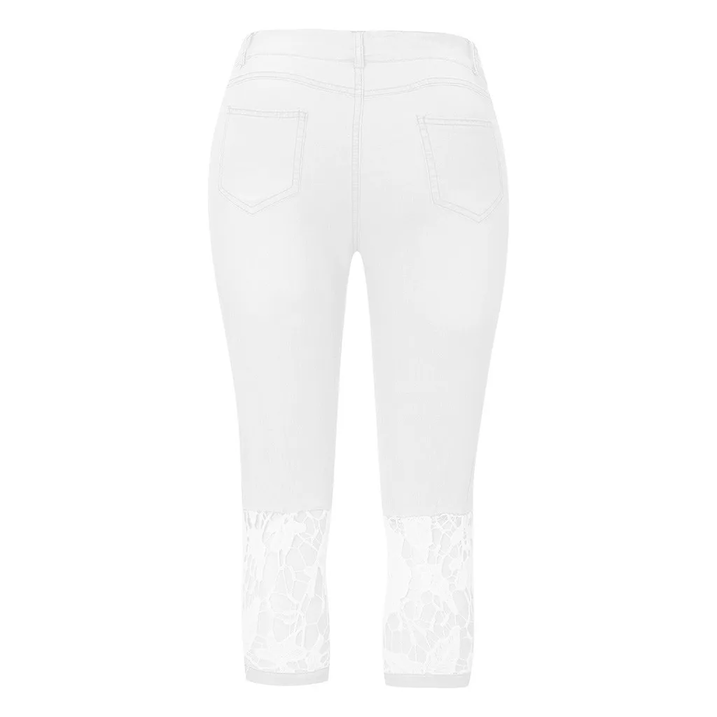 Boyfriend Jeans for Women Lace Pencil Jeans Skinny Denim Elastic Waist Jeans Vintage Streetwear Black Plus Size Pants Women 5XL