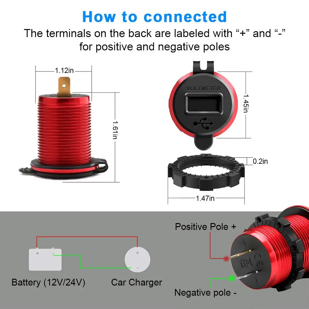 Двойное автомобильное зарядное устройство QC3.0 USB со светодиодным вольтметром для