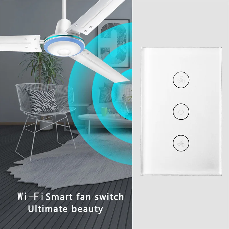 EU WiFi Celling Fan switch Glass panel App remote control Smart home with Google and Alexa support voice | Обустройство дома