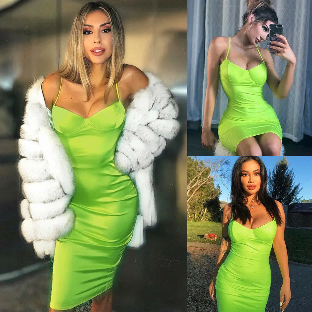 

Hirigin Women Sexy Fluorescent Solid Strappy Bodycon Pencil Dress Summer Slim Sling Nightgowns Sleepshirt