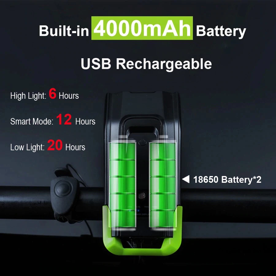 4000mAh Induction Bicycle Front Light Set USB Rechargeable Smart Headlight With Horn 800 Lumen LED Bike Lamp Cycle FlashLight