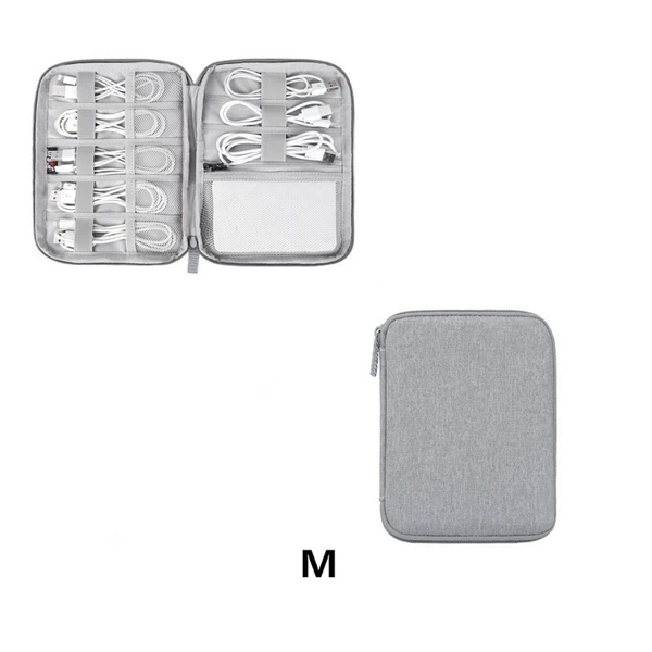 gray M 1 шт. сумка для хранения usb-кабеля для передачи данных, цифровой органайзер для путешествий, сумка для наушников, чехол для путешествий, аксессуары для электроники - Цвет: gray M