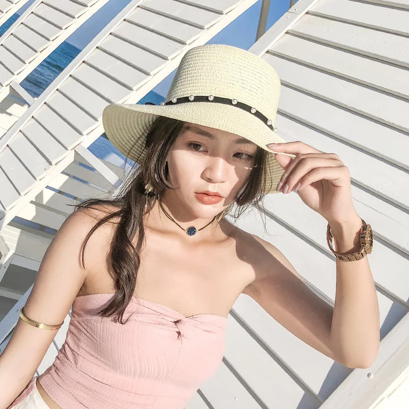 2018 new spring and summer sunscreen sun hat ladies along the pearl straw Korean beach UV cap | Аксессуары для одежды