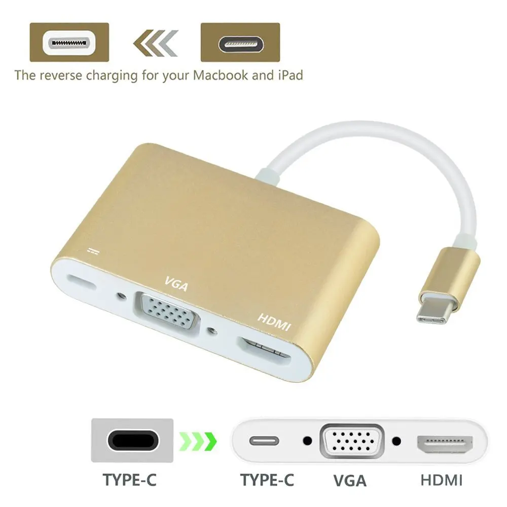 Тип C VGA 4 К адаптер USB 3 1 хаб USB-C 0 + женский зарядное устройство Алюминий ABS Материал