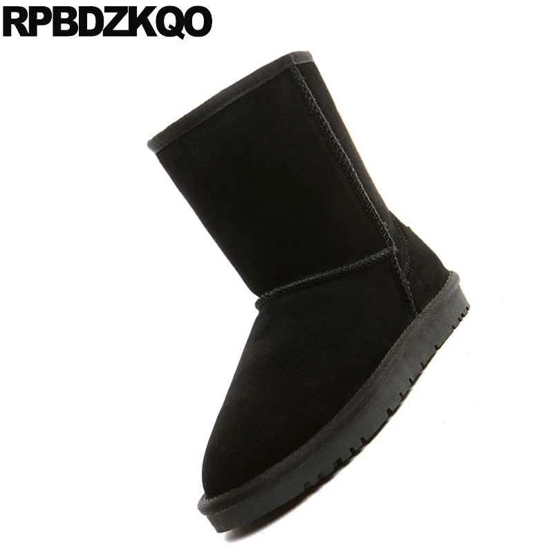 Дизайнерские замшевые черные мужские зимние сапоги теплые австралийские до