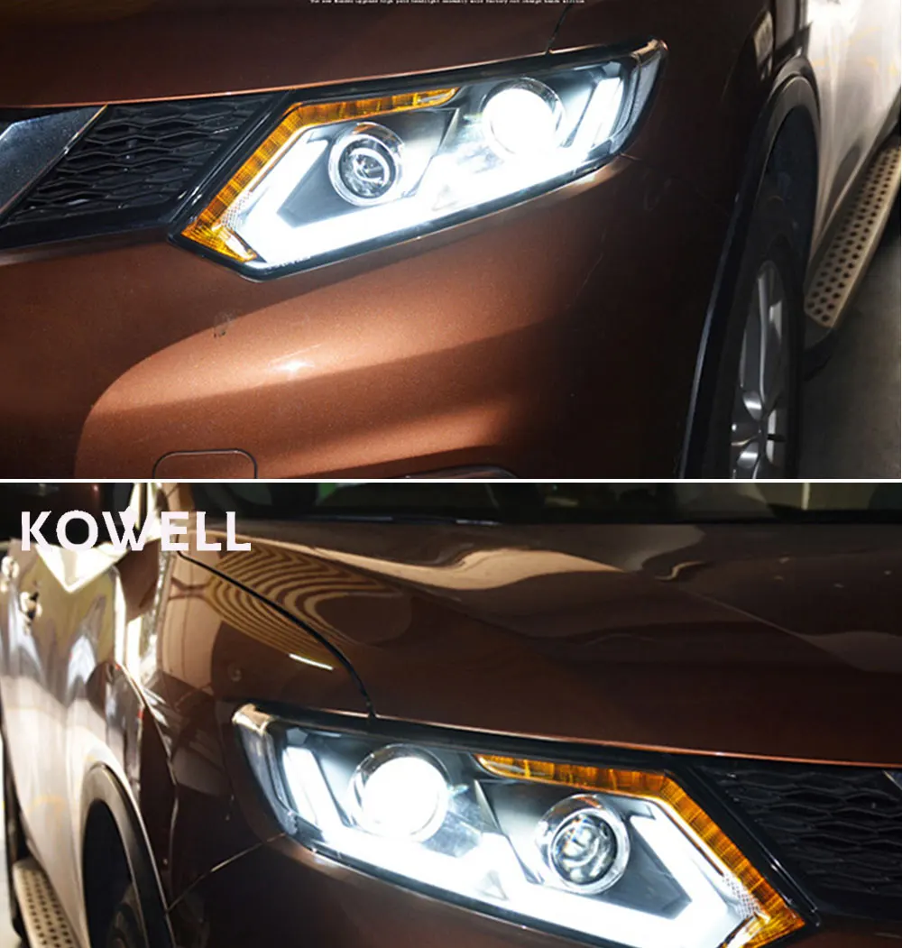 KOWELL автомобильный Стайлинг для Nissan X-Trail фары- для X-Trail светодиодный фонарь DRL Объектив двойной луч H7 HID Xenon bi xenon