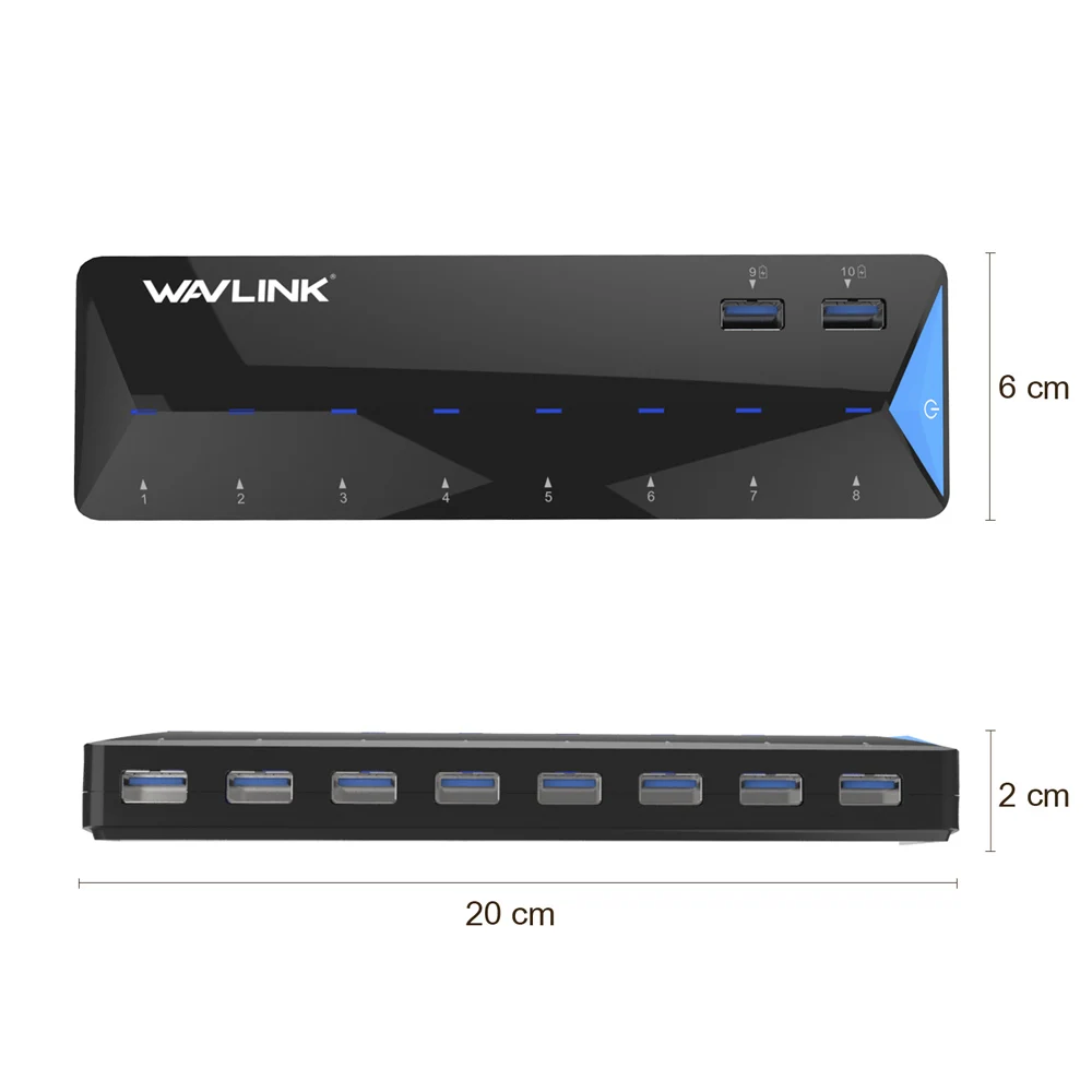 10 Порты USB 3,0 концентратор Super Скорость, украшенное мозаикой из драгоценных камней, 12V 5A Мощность адаптер машинка для стрижки 48 Вт 2 Порты и разъёмы быстрой зарядки Настольный Многофункциональный HUB портативных ПК Wavlink