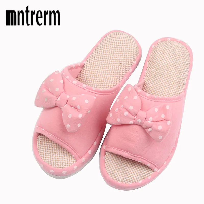 Женские домашние тапочки Mntrerm на плоской подошве Симпатичные летние с бантом