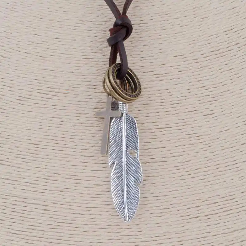 Ожерелья и подвески мужские из натуральной кожи с перьями|long chain necklace|chain necklacedesigner
